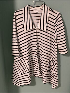 neon buddha Black and White Striped Button-Front Jacket
